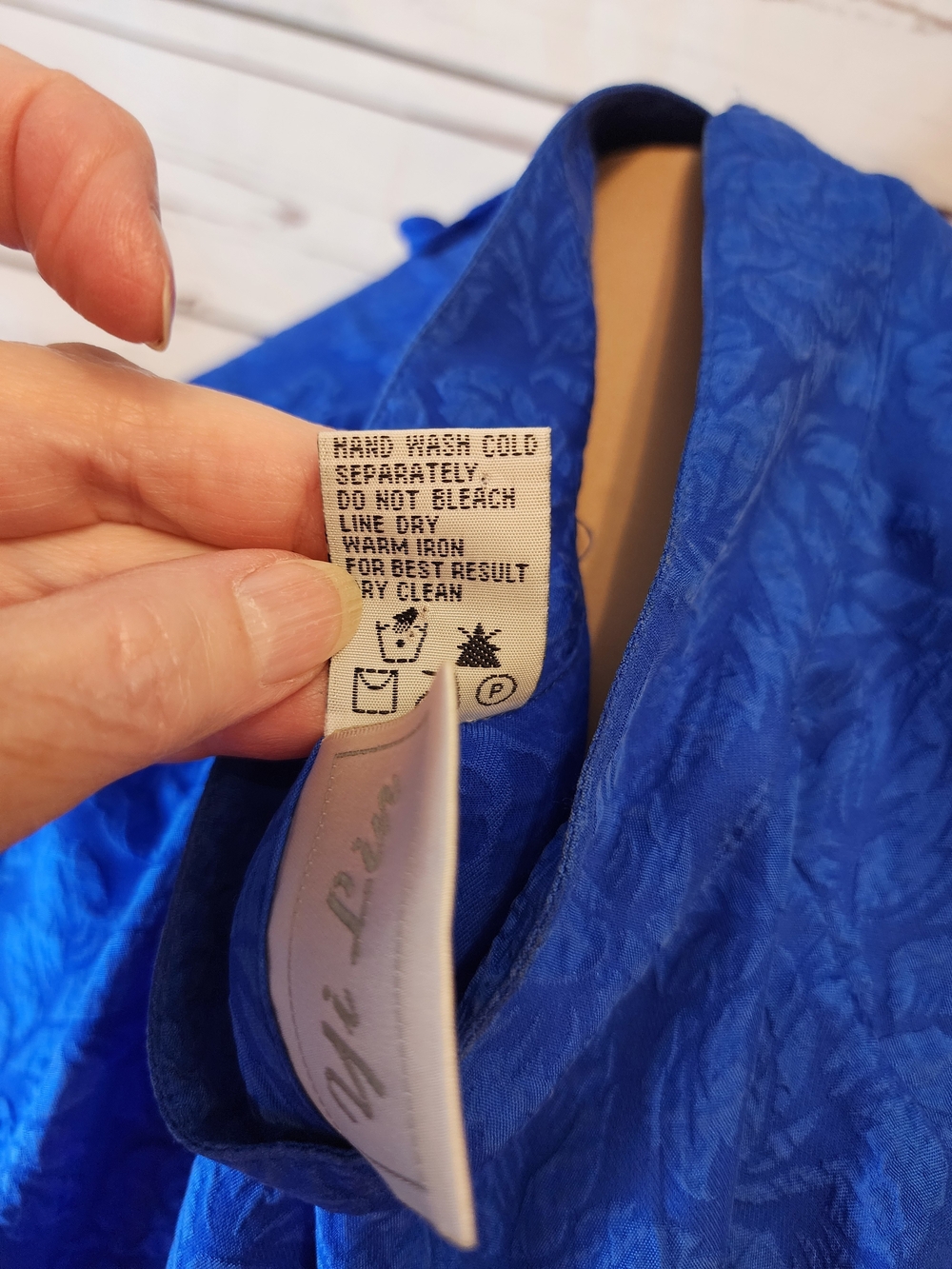 Royal Blue Textured Silk Mandarin Collar Blouse Frog Closure - Picture 8 of 8